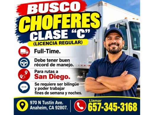 BUSCO CHOFERES CLASE "C" Para rutas a San Diego.