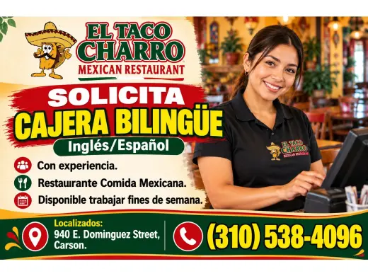 EL TACO CHARRO 📌SOLICITA CAJERA BILINGÜE: