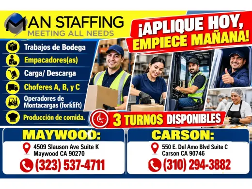 📌APLIQUE HOY, EMPIECE MAÑANA! ⏰3 Turnos Disponibles📍Maywood  📍Carson