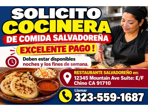 SOLICITO COCINERA  DE COMIDA SALVADOREÑA- 📍CHINO