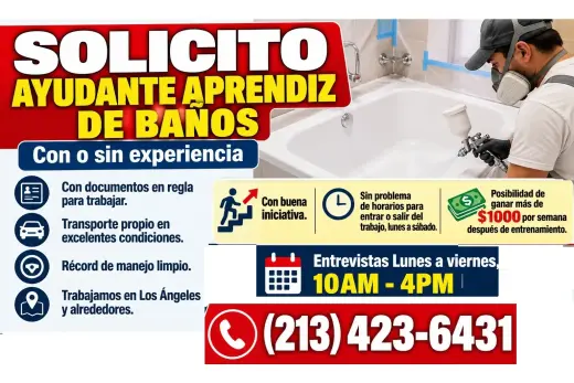 SOLICITO👷‍♂️ AYUDANTE APRENDIZ DE BAÑOS 📌con o sin experiencia ❗