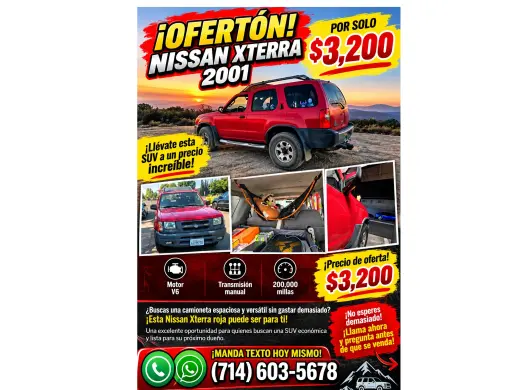 🚨🚙 ¡OFERTÓN! NISSAN XTERRA 2001 POR SOLO $3,200 🔥❤️