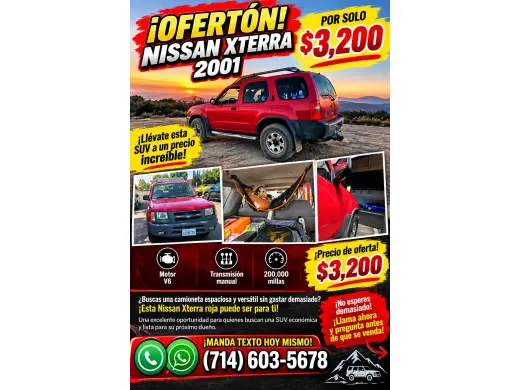 🚨🚙 ¡OFERTÓN! NISSAN XTERRA 2001 POR SOLO $3,200 🔥❤️