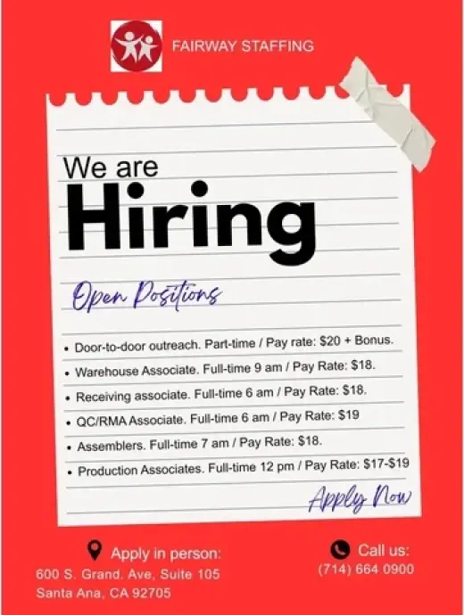 Fairway Staffing Hiring in OC