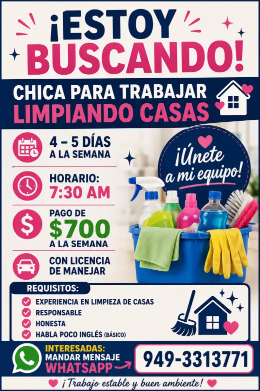 Oportunidad de Trabajo en Limpieza de Casas