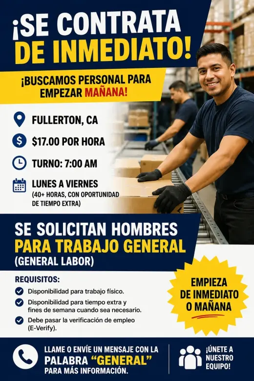 🚨 ¡SE CONTRATA DE INMEDIATO! 🚨