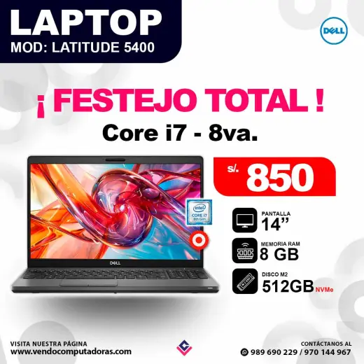 Laptop DELL Intel core i7 - 8va. Latitude 5400