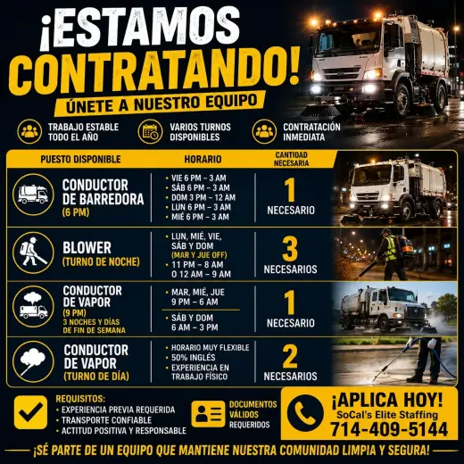 Choferes y Blowers 40+ hrs