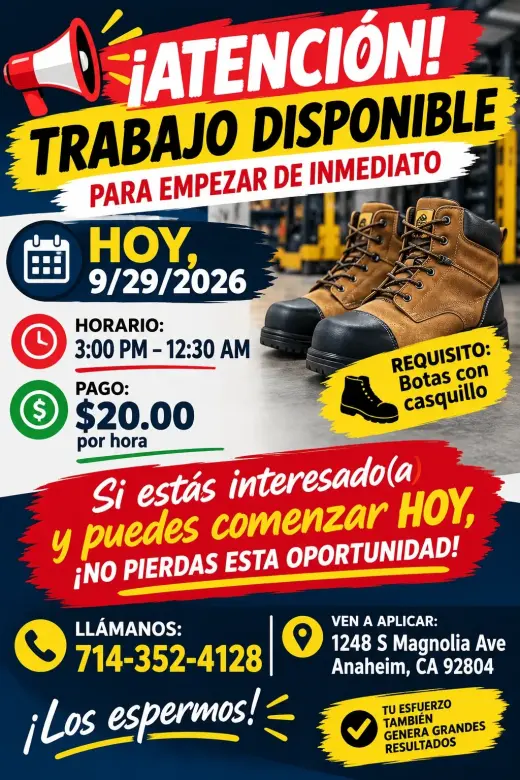 🚨 ¡ATENCIÓN! TRABAJO DISPONIBLE PARA EMPEZAR DE INMEDIATO 🚨 09/29/2026