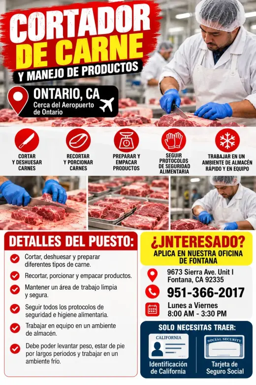 🥩 ¡ESTAMOS CONTRATANDO! CORTADOR DE CARNE Y MANEJO DE PRODUCTOS