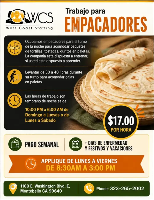 TRABAJO PARA EMPACADORES