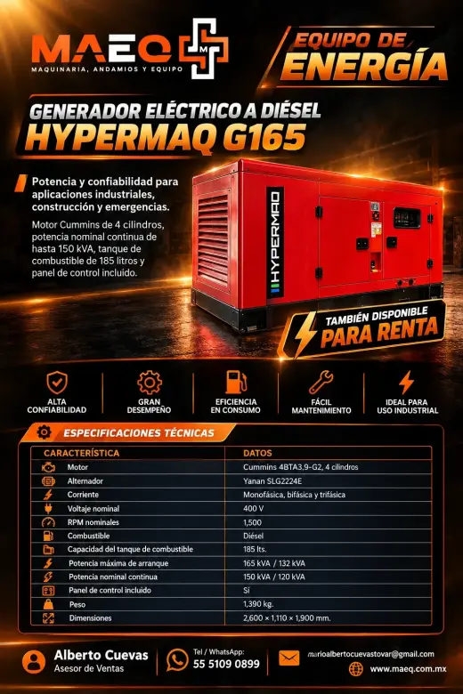 Generador Eléctrico a Diésel HYPERMAQ G165
