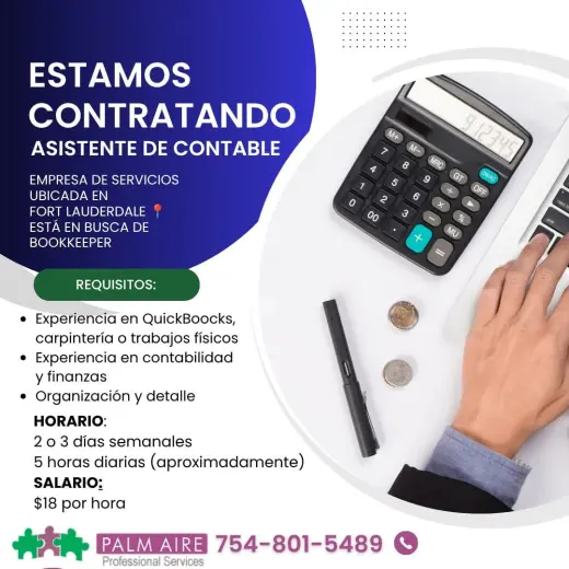 Estamos Contratando! – Asistente Contable / Bookkeeper (Part-Time)