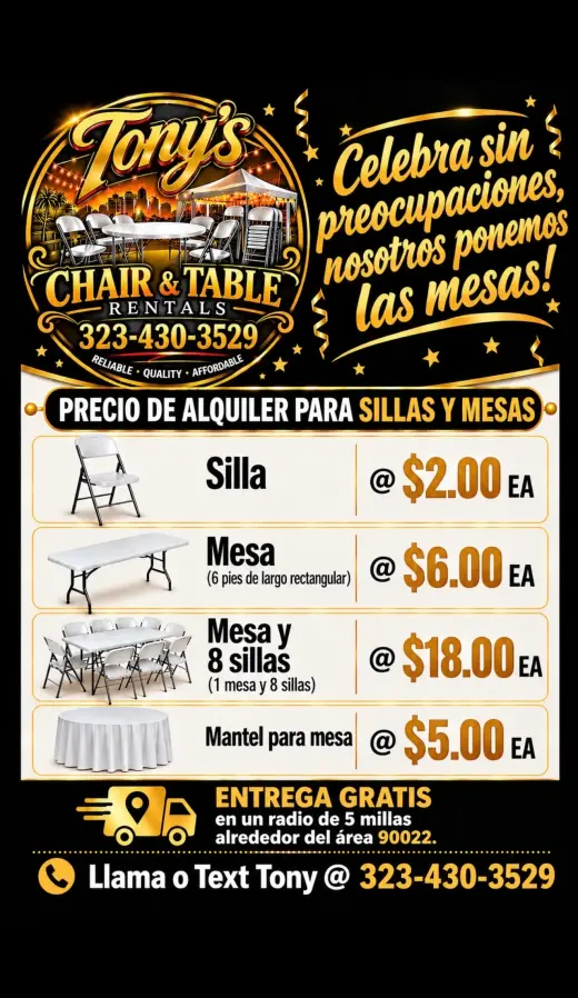 RENTA DE SILLAS Y MESAS PARA TODO TIPO DE EVENTOS!