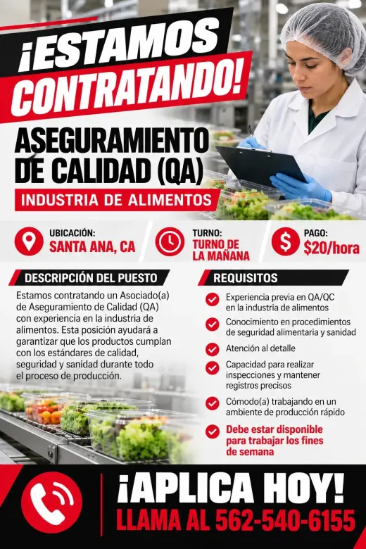 Aseguramiento de Calidad (QA) – Industria de Comida