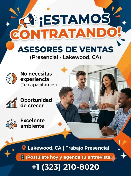 ¡ESTAMOS CONTRATANDO! | ASESORES DE VENTAS PRESENCIALES