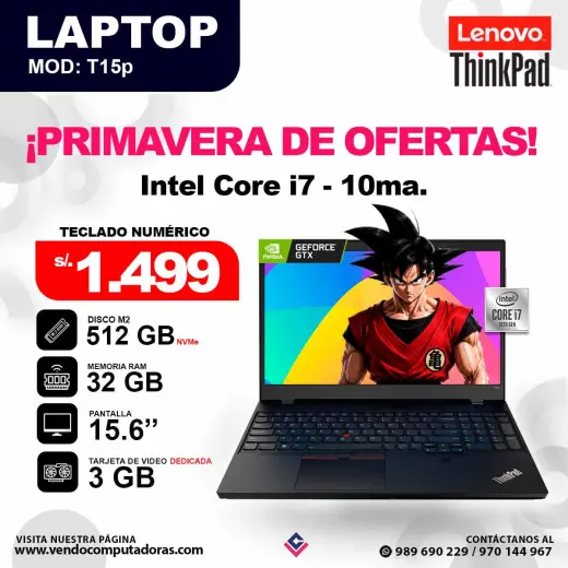 Laptop LENOVO Thinkpad T15p core i7 - 10ma.