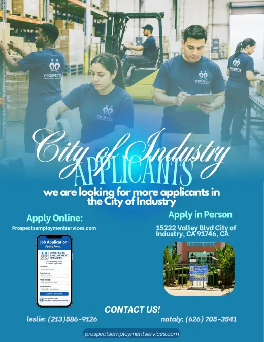 WE ARE LOOKING FOR WORKERS IN CITY OF INDUSTRY