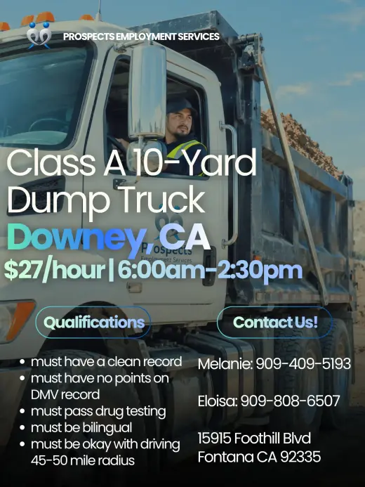 Class A 10-yard Dump Truck Job in DOWNEY, CA