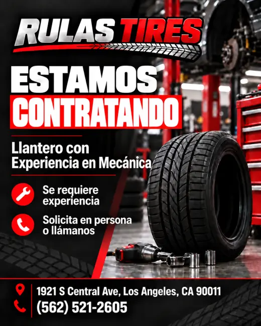 Estamos Contratando Llantero con experiencia en Mecánica
