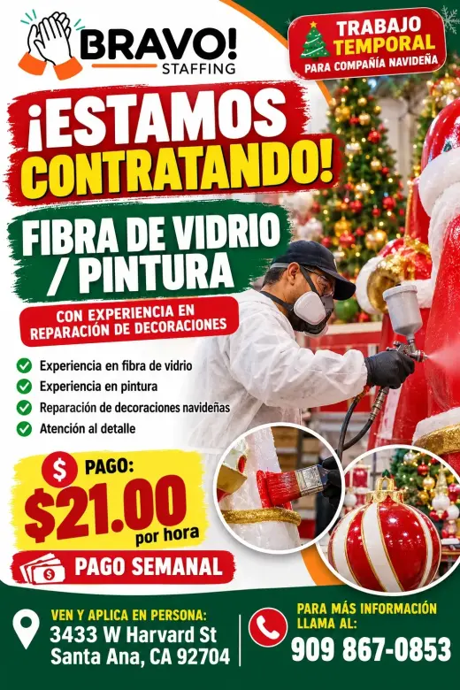 Se Solicita un Persona De Pintura de Fibra De Vidrio