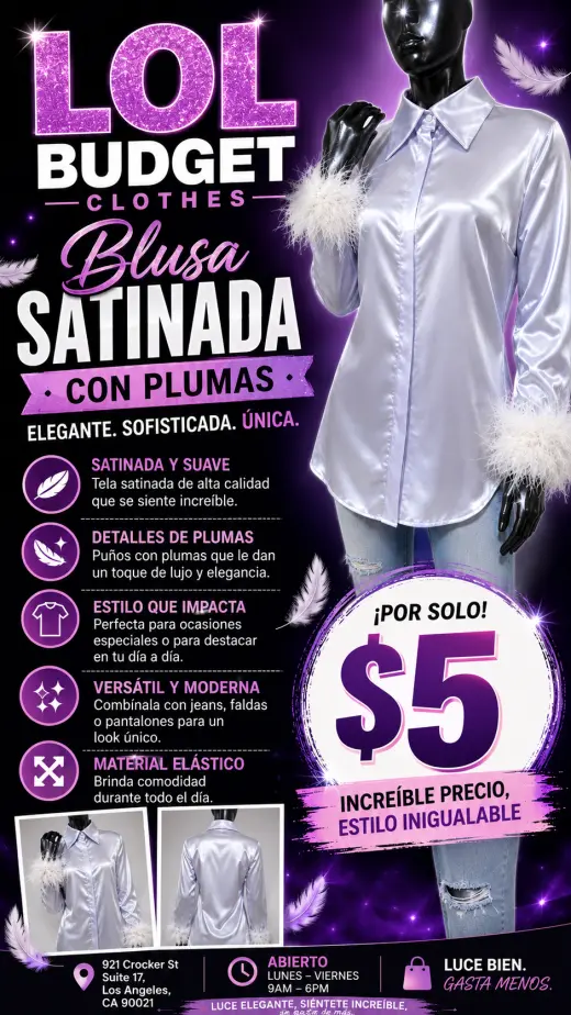 Blusa Satinada Elegante con Plumas - ¡Solo $5!