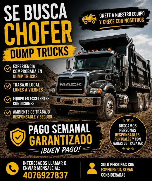 Se Busca Chofer de Camión Volquete - ¡Pago Semanal!