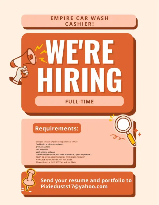 Full-Time Cashier Position at Empire Car Wash