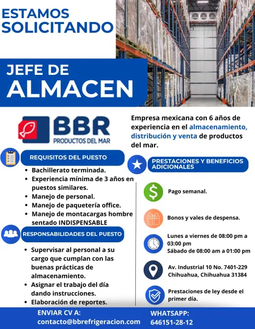VACANTE PARA JEFE DE ALMACEN
