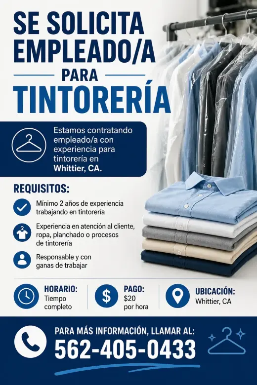 SE SOLICITA EMPLEADO/A PARA TINTORERÍA