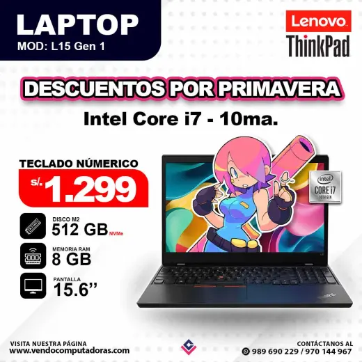 Laptop LENOVO THINKPAD Intel Core i7 - 10ma Gen / L15 Gen 1