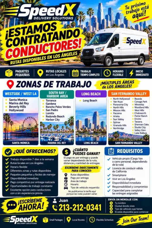 ¡SPEEDX ESTÁ CONTRATANDO CONDUCTORES EN LOS ÁNGELES!