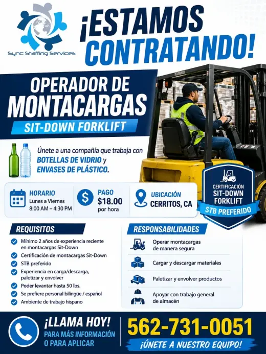 🚨 ¡ESTAMOS CONTRATANDO! – MONTACARGAS 🚨
