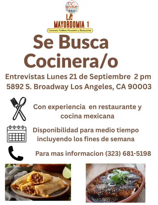 Se Busca Cocinero/a de Comida Mexicana