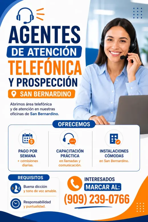 Agentes de atención telefónica y prospección – San Bernardino