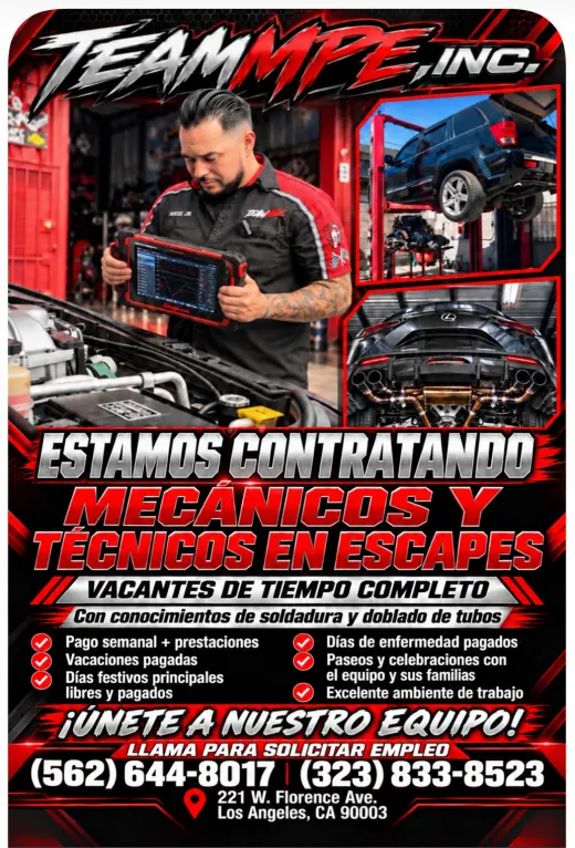 Contratando Mecánicos y Técnicos en Escapes