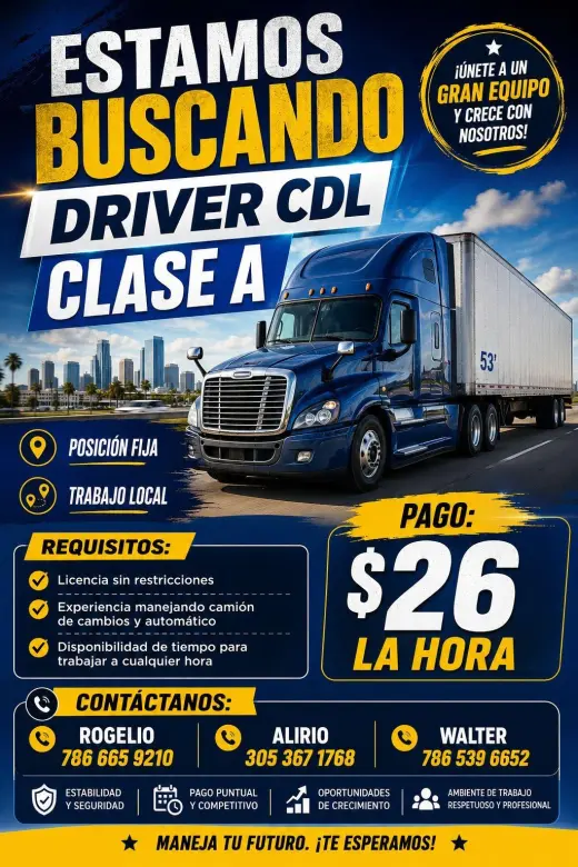 Se Busca Conductores CDL Clase A - Trabajo Local Disponible