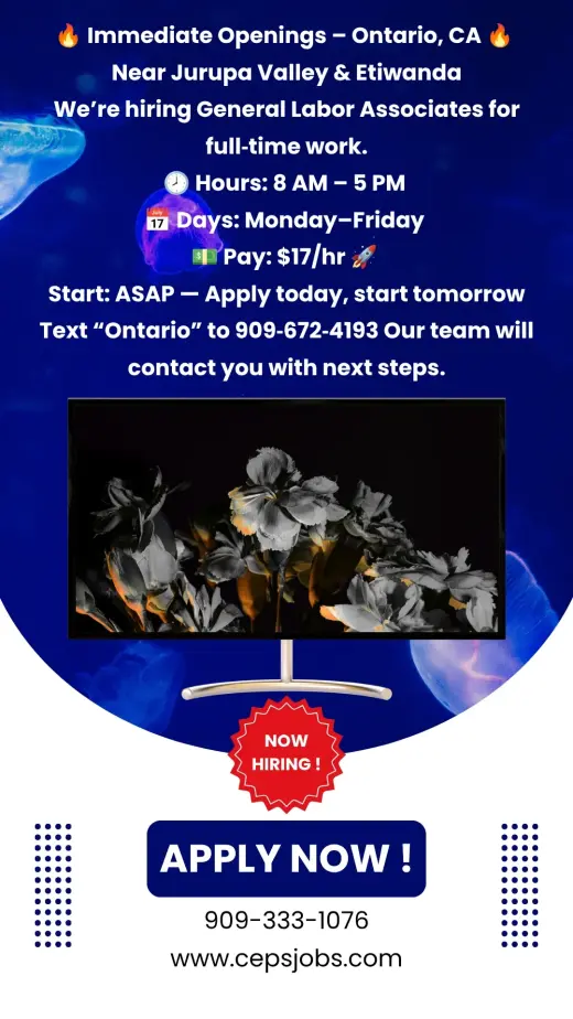 General Labor Positions Available in Ontario, CA