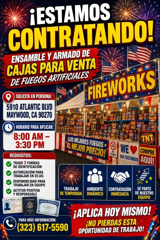 Contratación para Equipo de Ventas de Fuegos Artificiales