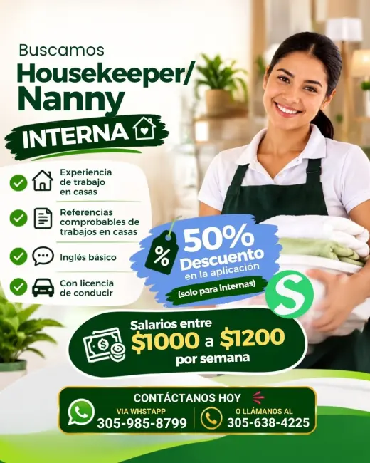 🏠✨ ¡BUSCAMOS HOUSEKEEPERS Y NANNIES INTERNAS! ✨🏠