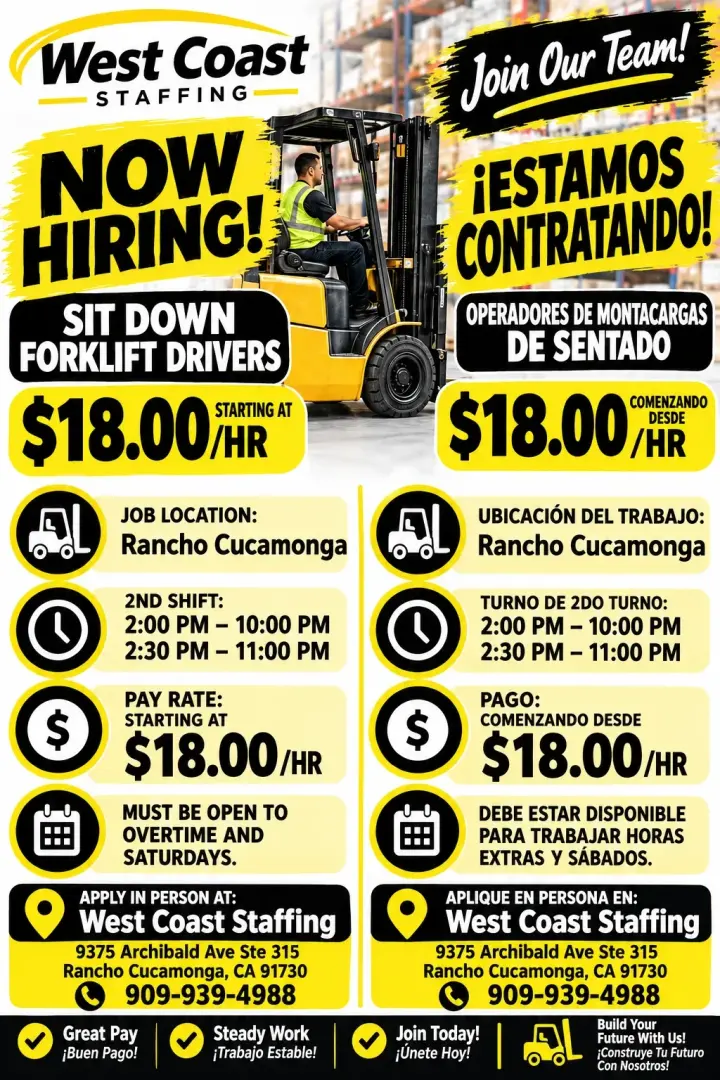 Sit-Down Forklift Drivers / Operadores de Montacargas de Sentado