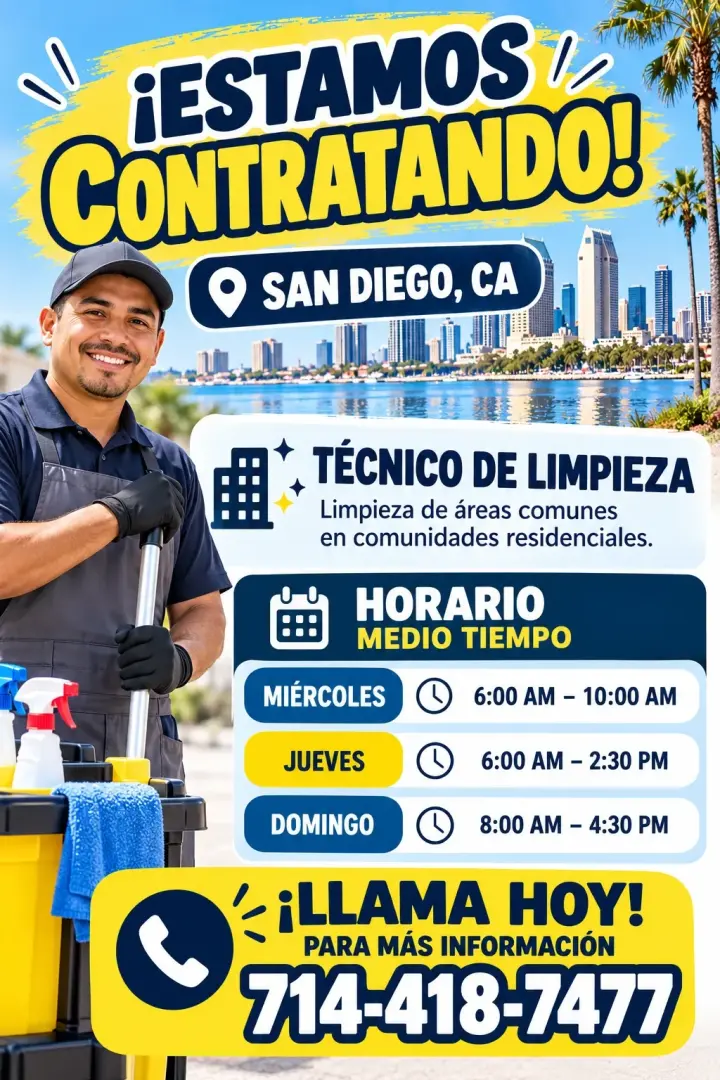 ¡ESTAMOS CONTRATANDO! Técnico de Limpieza
