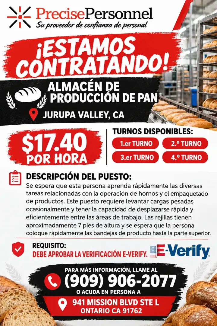 Oportunidad de Empleo: Personal de Producción de Pan