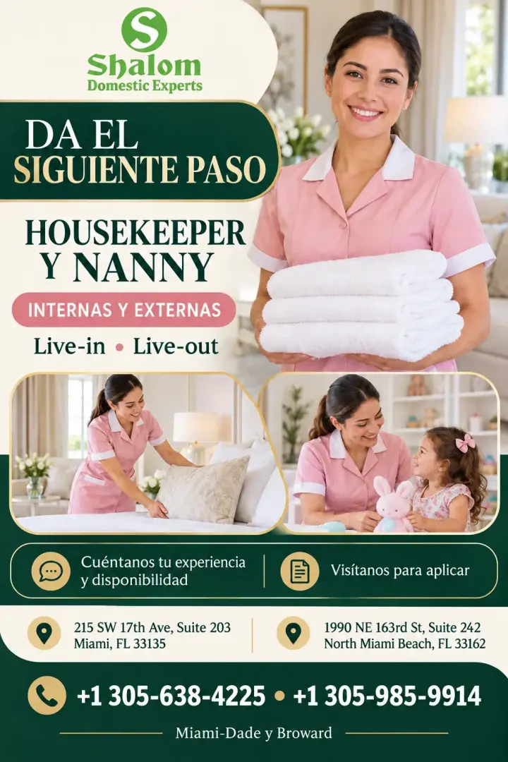 🌟 HOUSEKEEPER y NANNY en Miami-Dade y Broward