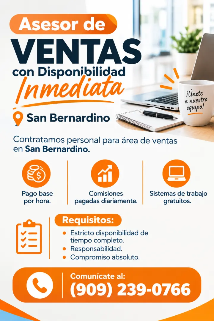 Asesor de Ventas con Disponibilidad Inmediata
