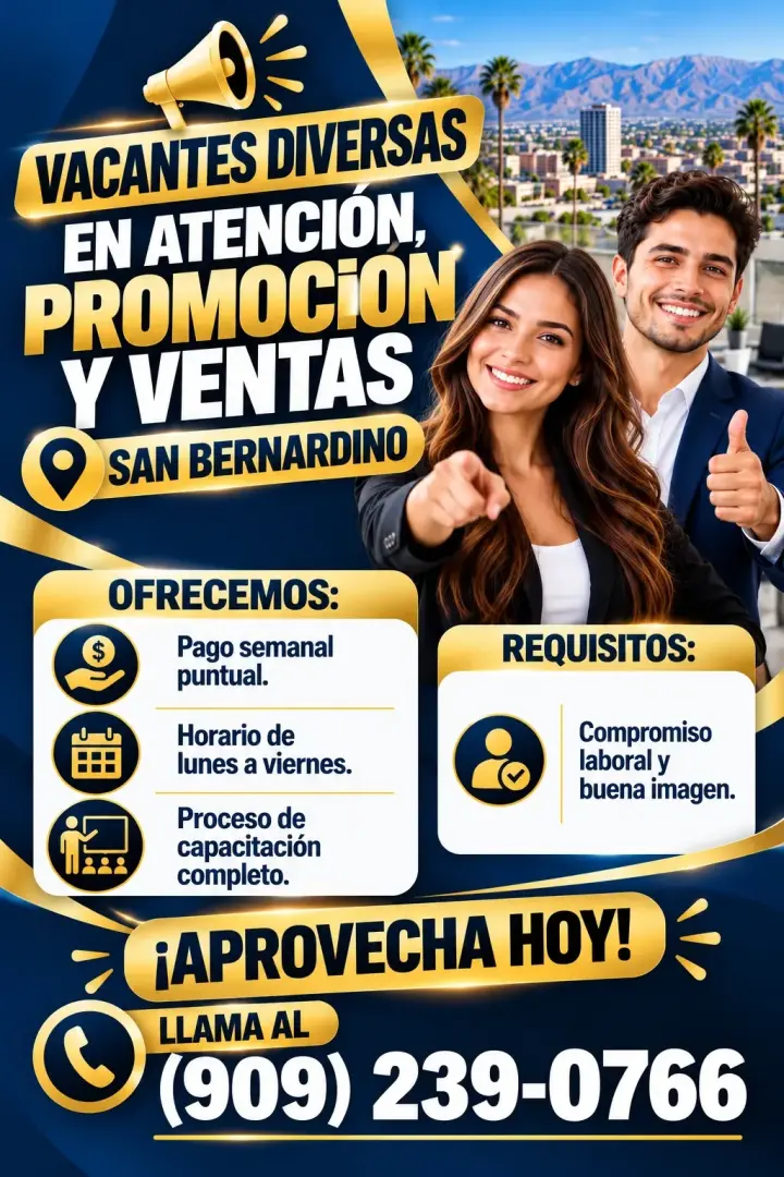 Vacantes diversas en atención, promoción y ventas San Bernardino