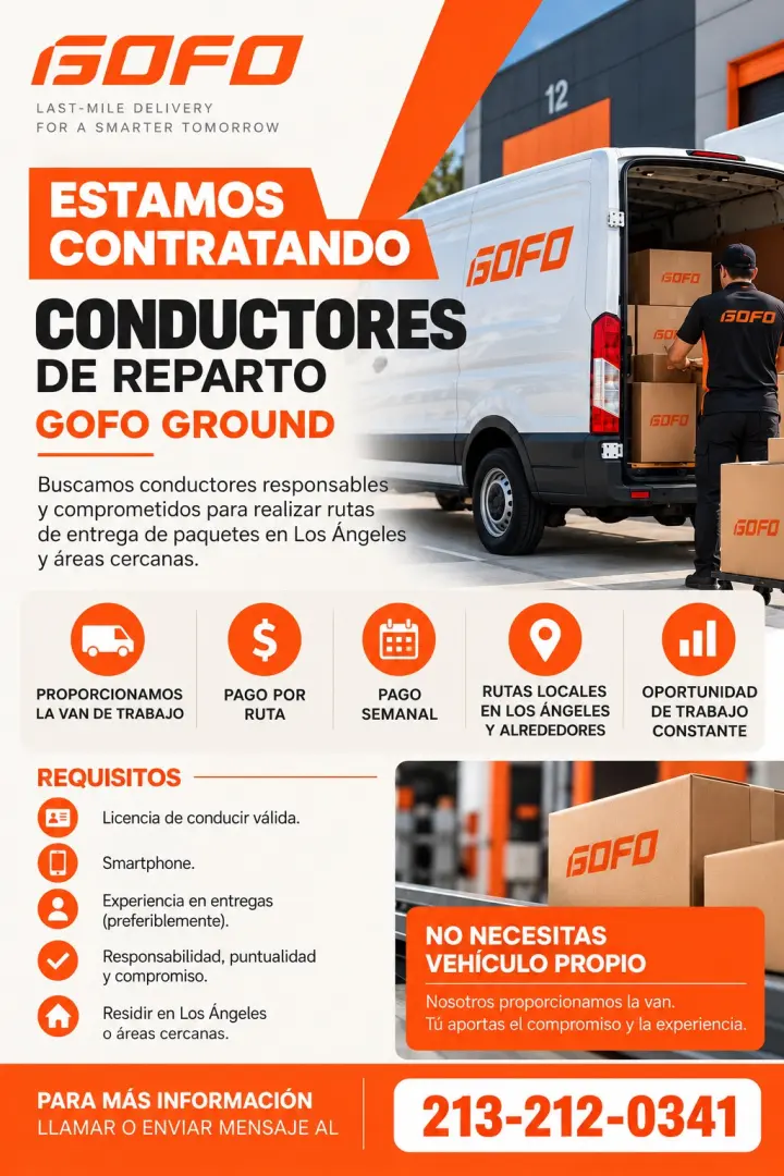 ¡GOFO ESTÁ CONTRATANDO CONDUCTORES DE REPARTO EN LOS ÁNGELES!