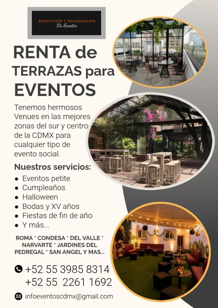 Renta de hermosas terrazas para eventos privados.