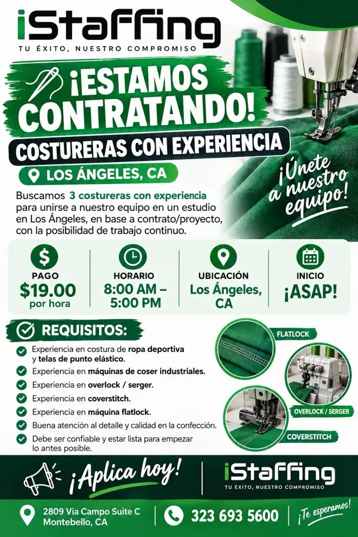 ESTAMOS BUSCANDO A COSTURERAS CON EXPERIENCIA