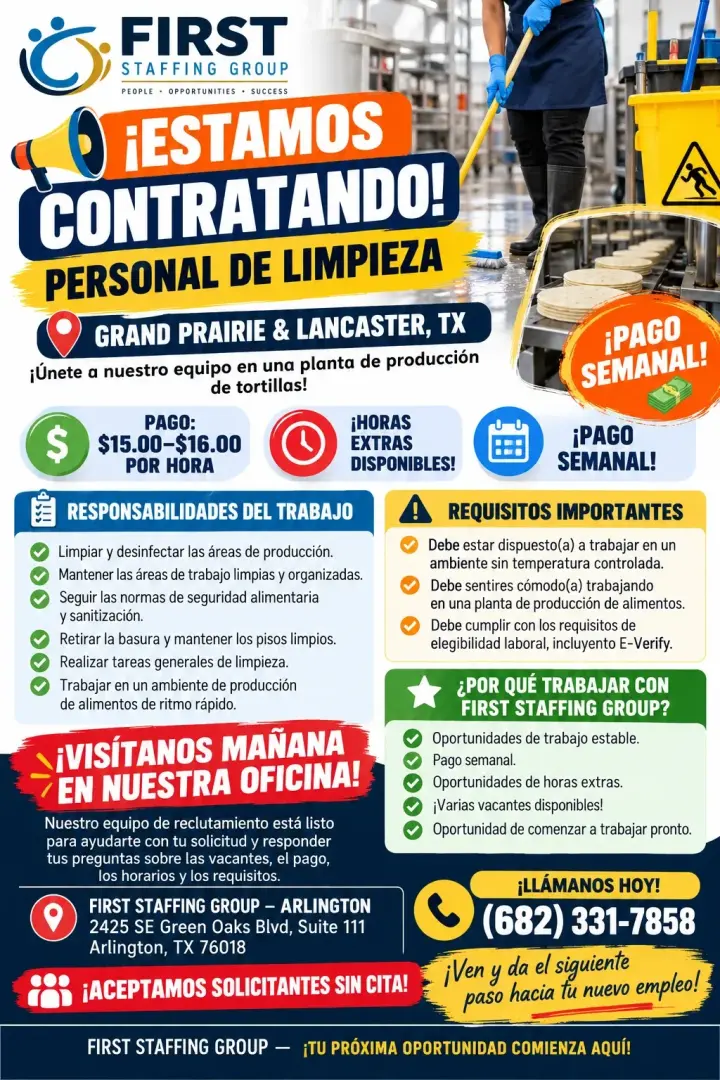 🧹 ¡ESTAMOS CONTRATANDO PERSONAL DE LIMPIEZA! 🧹
